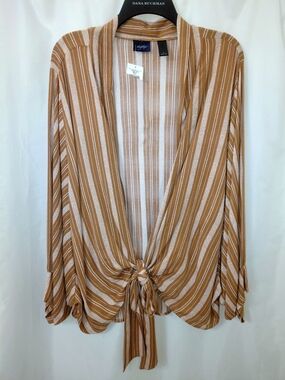 NWT Daytrio Sz L Burnt Orange striped Tie-Front Blouse Dolman Sleeves